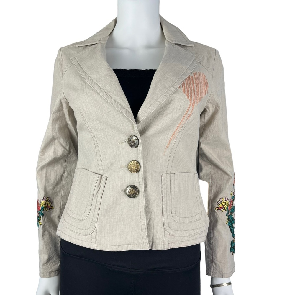Love Stitch Embroidered Floral Cropped Blazer Womens Size S (NWT)
